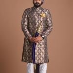 Handmade Navy Blue and Golden Brocade Silk Achkan | Regal Ethnic Wear | Jaipurio